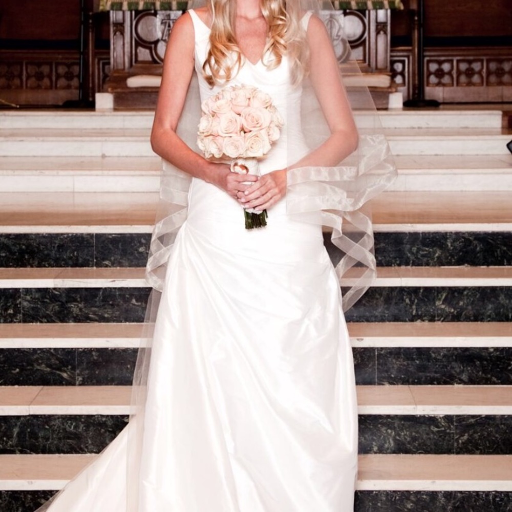 Pronovias diamanté ivory silk wedding dress.